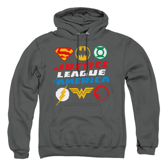 Justice League Of America Pixel Logos Mens Hoodie Charcoal