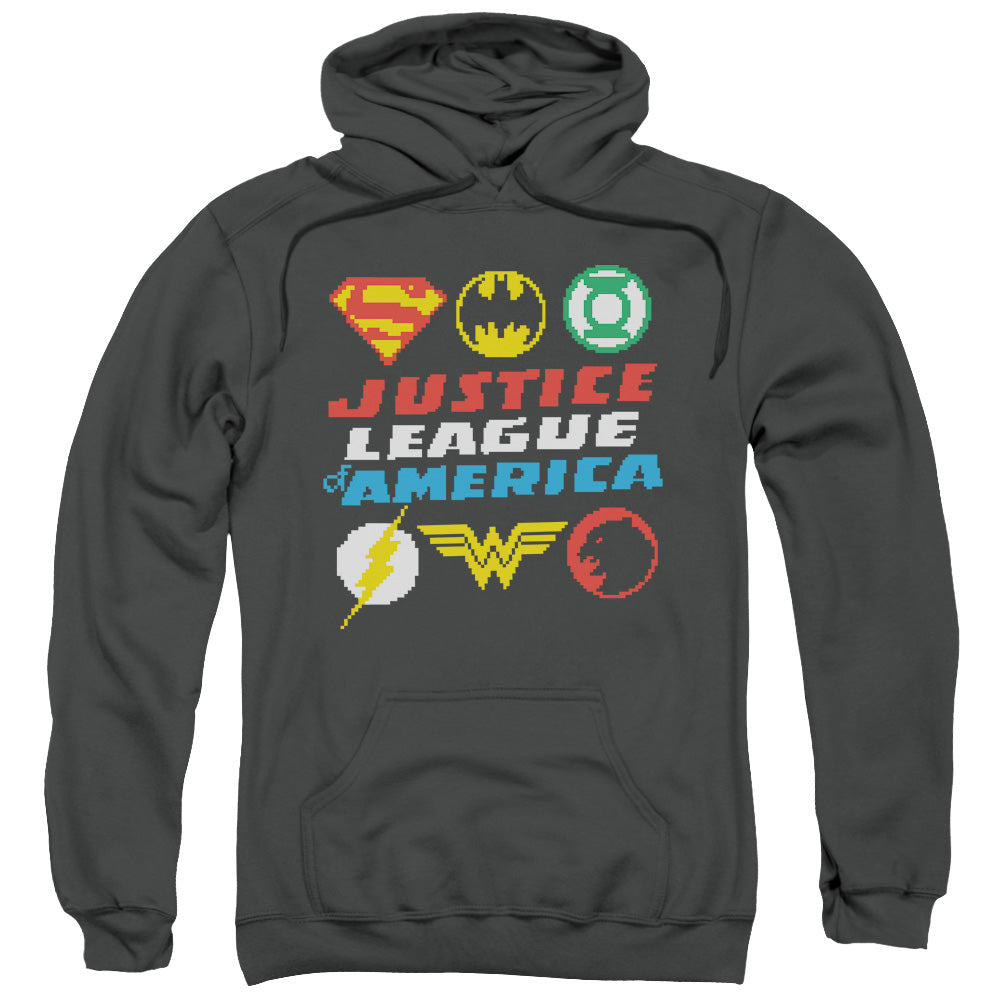 Justice League Pixel Logos Mens Hoodie Charcoal