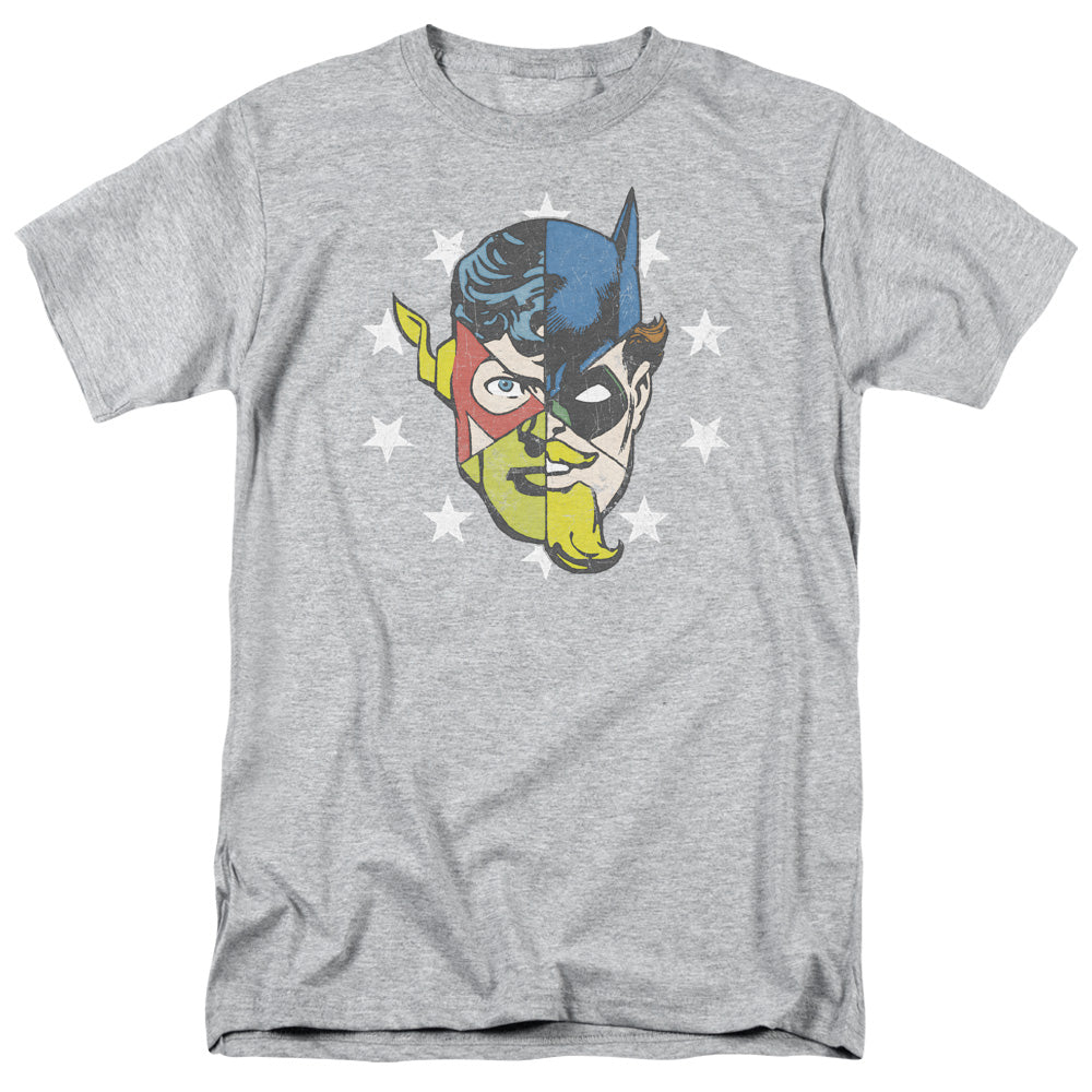 Justice League Face Off Mens T Shirt Athletic Heather