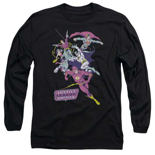 Jla Colorful League Mens Long Sleeve Shirt Black Officially Licensed