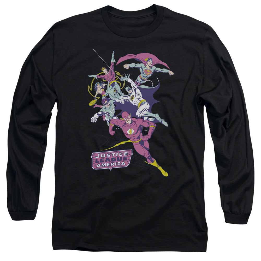 Jla Colorful League Mens Long Sleeve Shirt Black Officially Licensed
