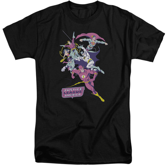 Justice League Colorful League Mens Tall T Shirt Black
