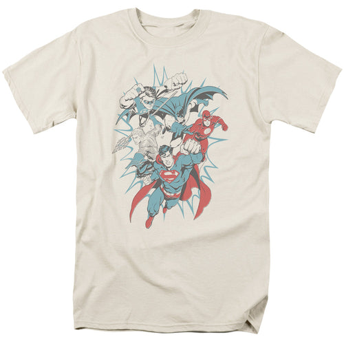 Justice League Pop Group Mens T Shirt Cream