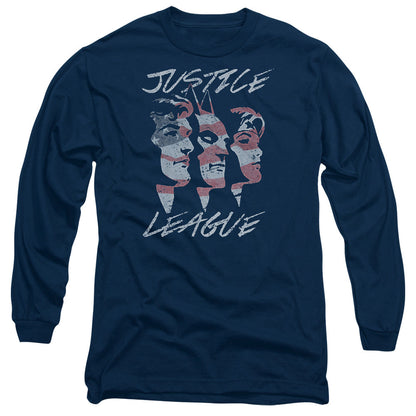Jla Justice For America Mens Long Sleeve Shirt Navy Officially Licensed