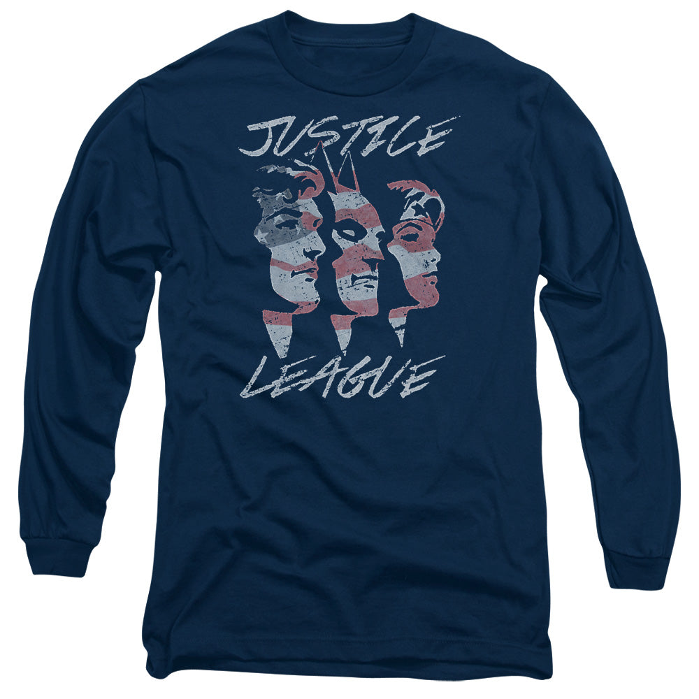 Jla Justice For America Mens Long Sleeve Shirt Navy Officially Licensed
