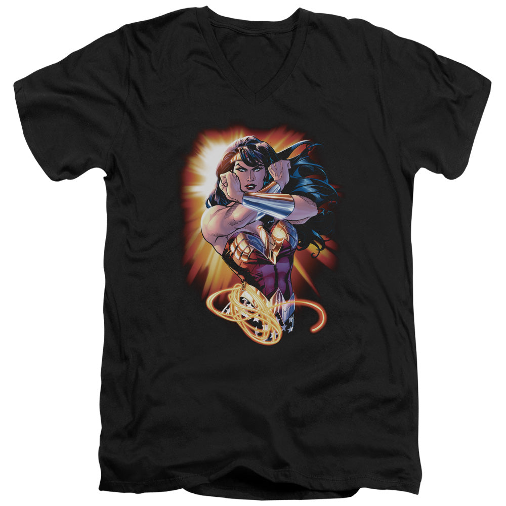 Justice League Wonder Rays Mens Slim Fit V-Neck T Shirt Black