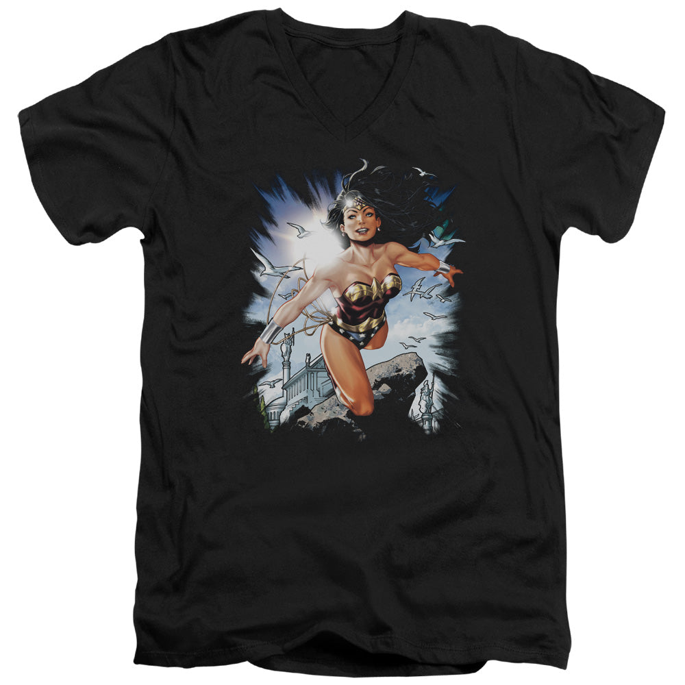 Justice League of Themyscira Mens Slim Fit V-Neck T Shirt Black