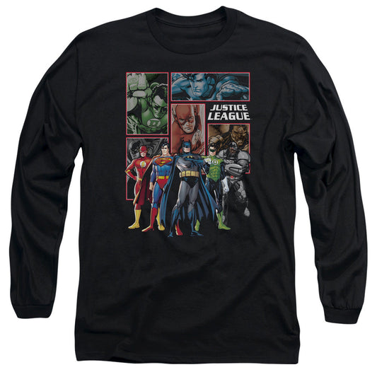 Justice League New Justice League Panels Mens Long Sleeve Shirt Black