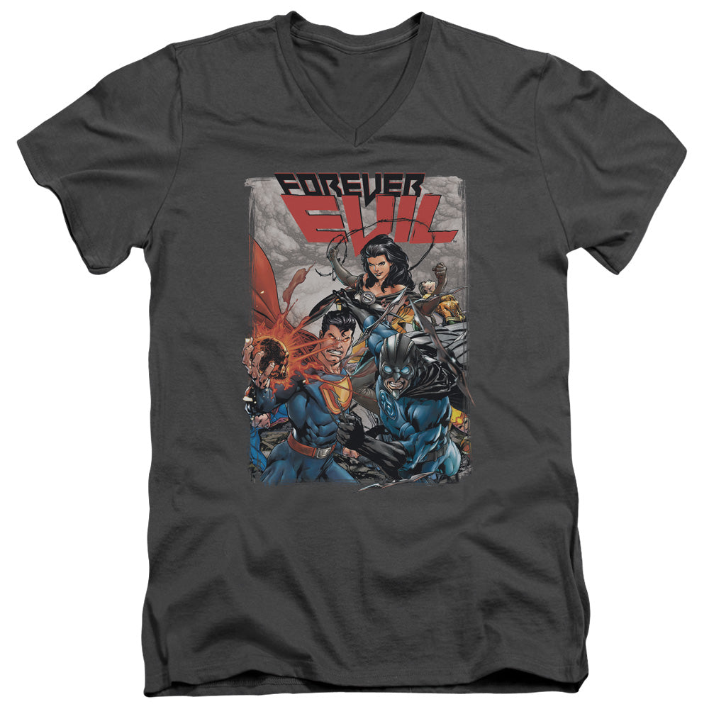 Justice League Crime Syndicate Mens Slim Fit V-Neck T Shirt Charcoal