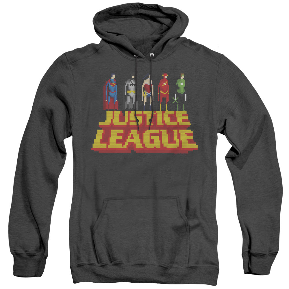 Justice League Of America Standing Above Heather Mens Hoodie Black