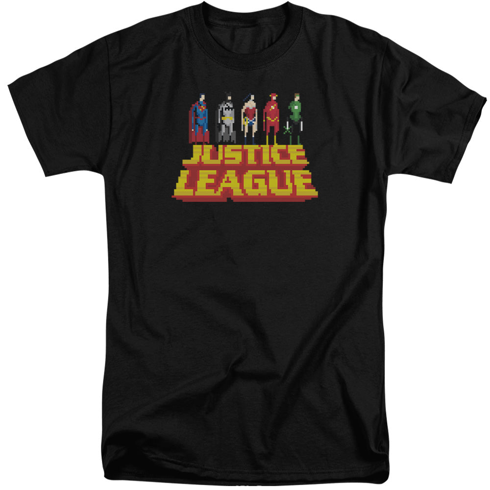 Justice League Standing Above Mens Tall T Shirt Black