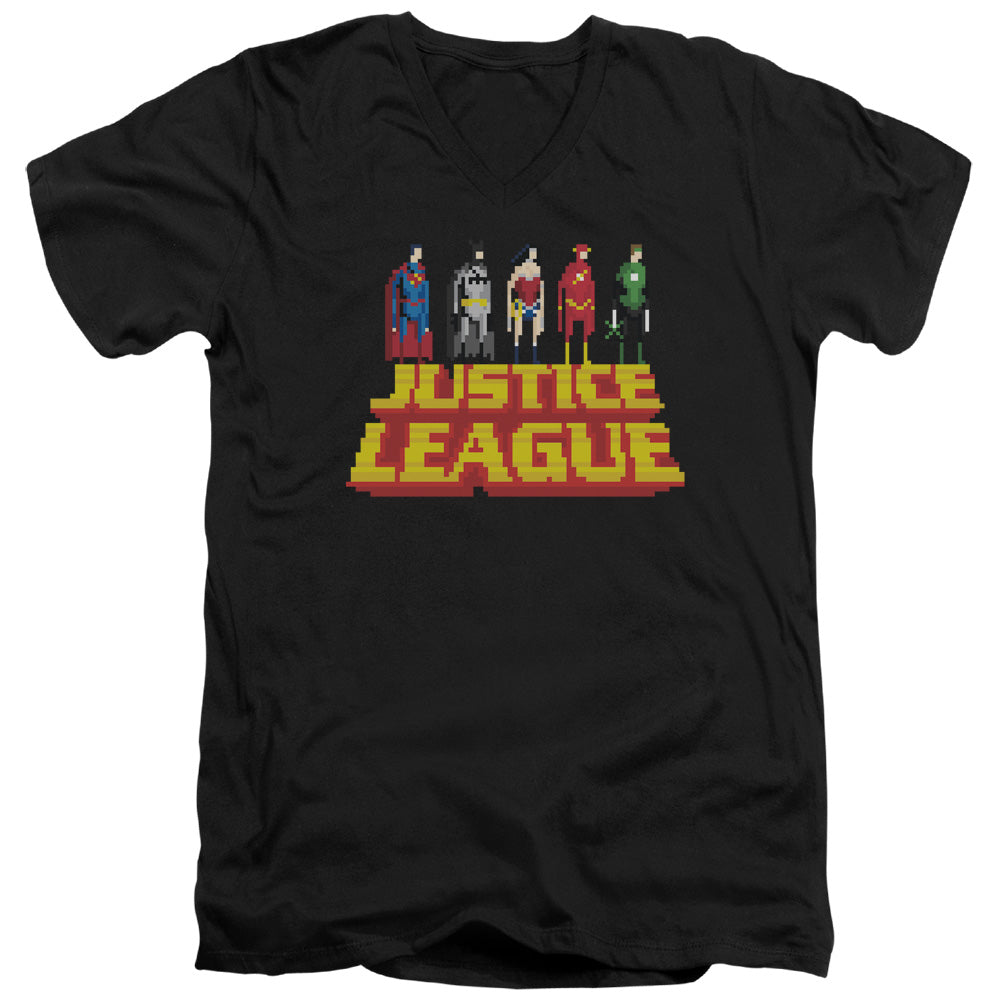 Justice League Standing Above Mens Slim Fit V-Neck T Shirt Black