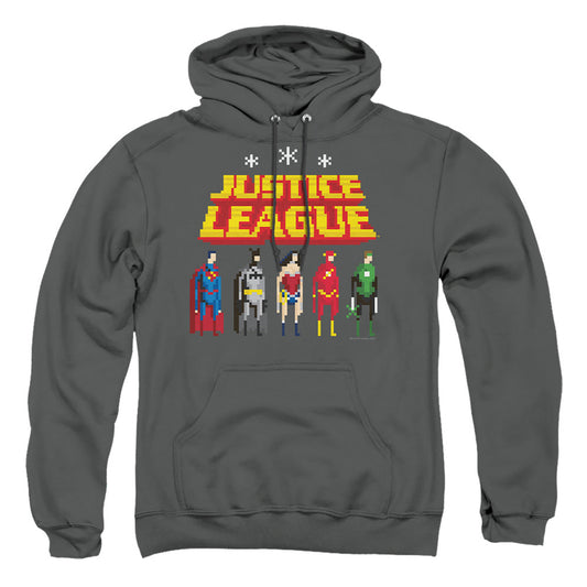 Justice League Of America Standing Below Mens Hoodie Charcoal