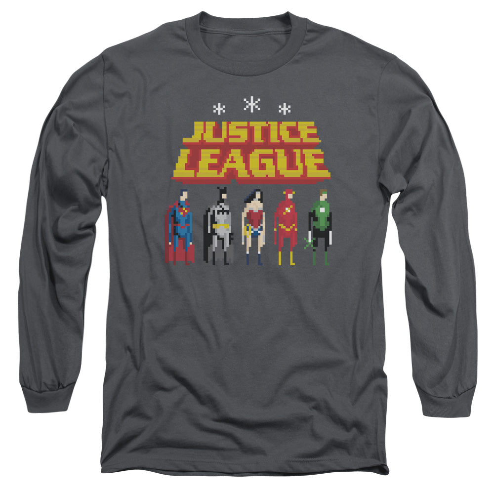 Jla Standing Below Mens Long Sleeve Shirt Charcoal Officially Licensed