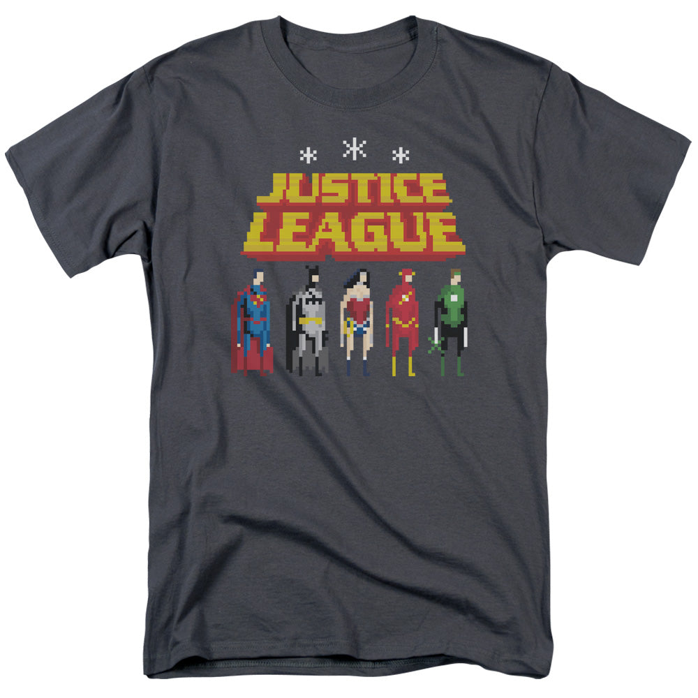 Justice League Of America Standing Below Mens T Shirt Charcoal