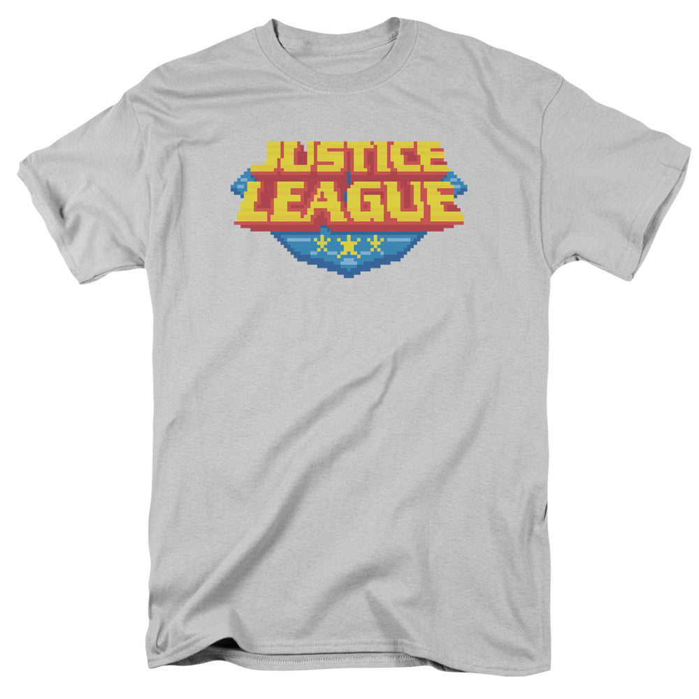 Justice League Of America 8 Bit Logo Mens T Shirt Silver
