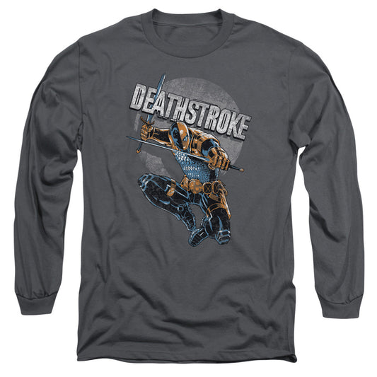 Justice League Deathstroke Retro Mens Long Sleeve Shirt Charcoal