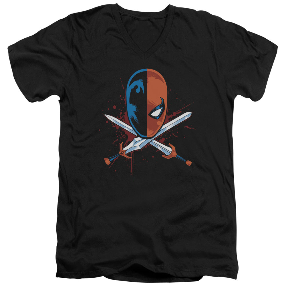 Justice League Crossed Swords Mens Slim Fit V-Neck T Shirt Black