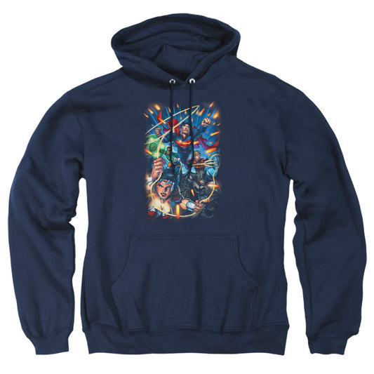 Justice League Of America Under Attack Mens Hoodie Navy