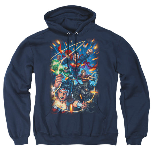 Justice League Of America Under Attack Mens Hoodie Navy