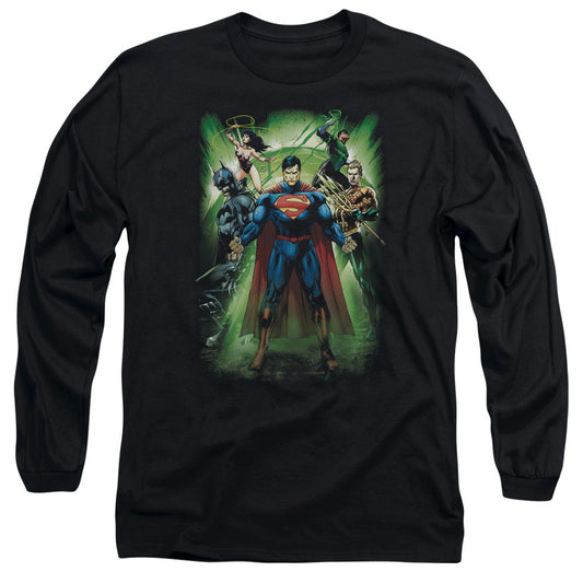 Jla Power Burst Mens Long Sleeve Shirt Black Officially Licensed