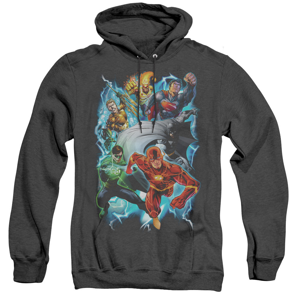 Justice League Of America Electric Team Heather Mens Hoodie Black