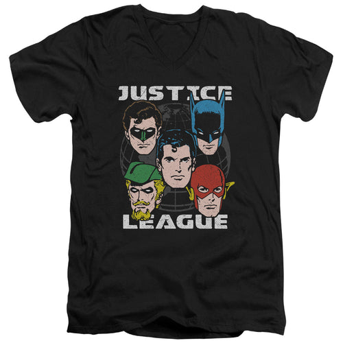 Justice League Head of States Mens Slim Fit V-Neck T Shirt Black
