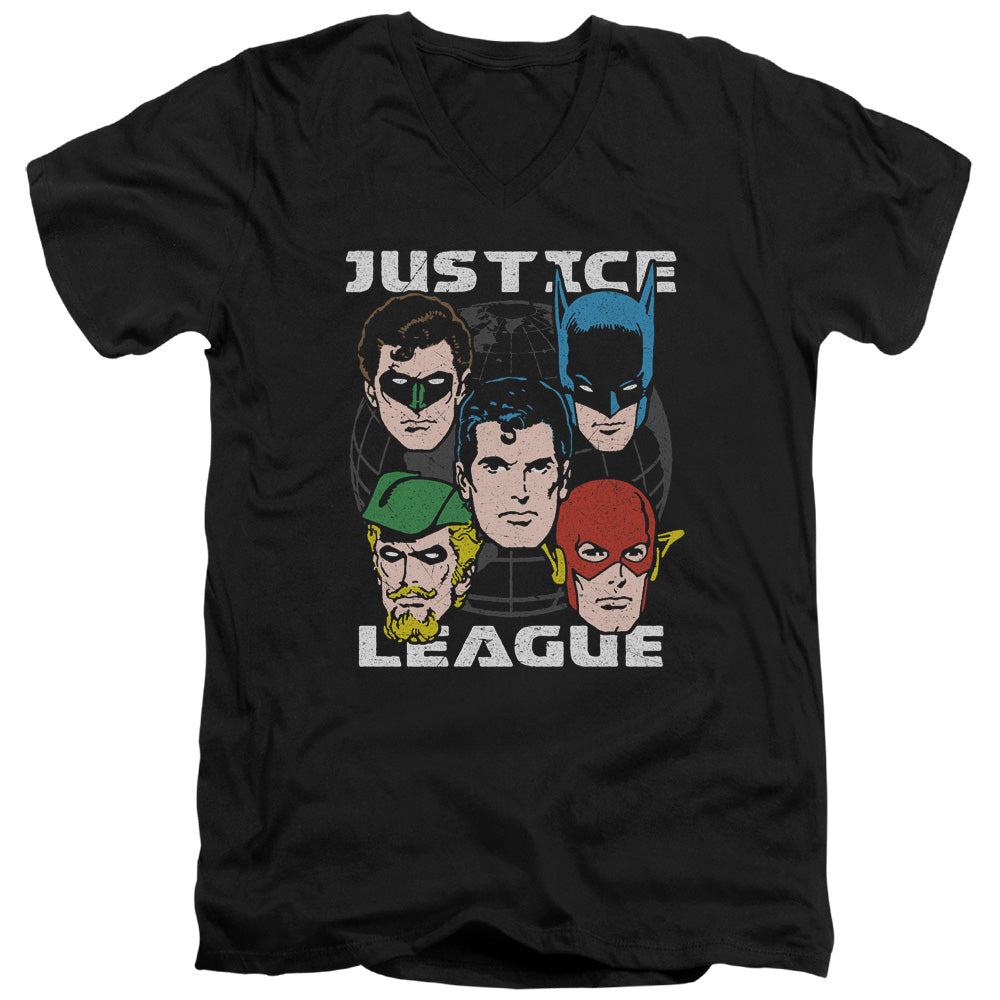 Justice League Head of States Mens Slim Fit V-Neck T Shirt Black