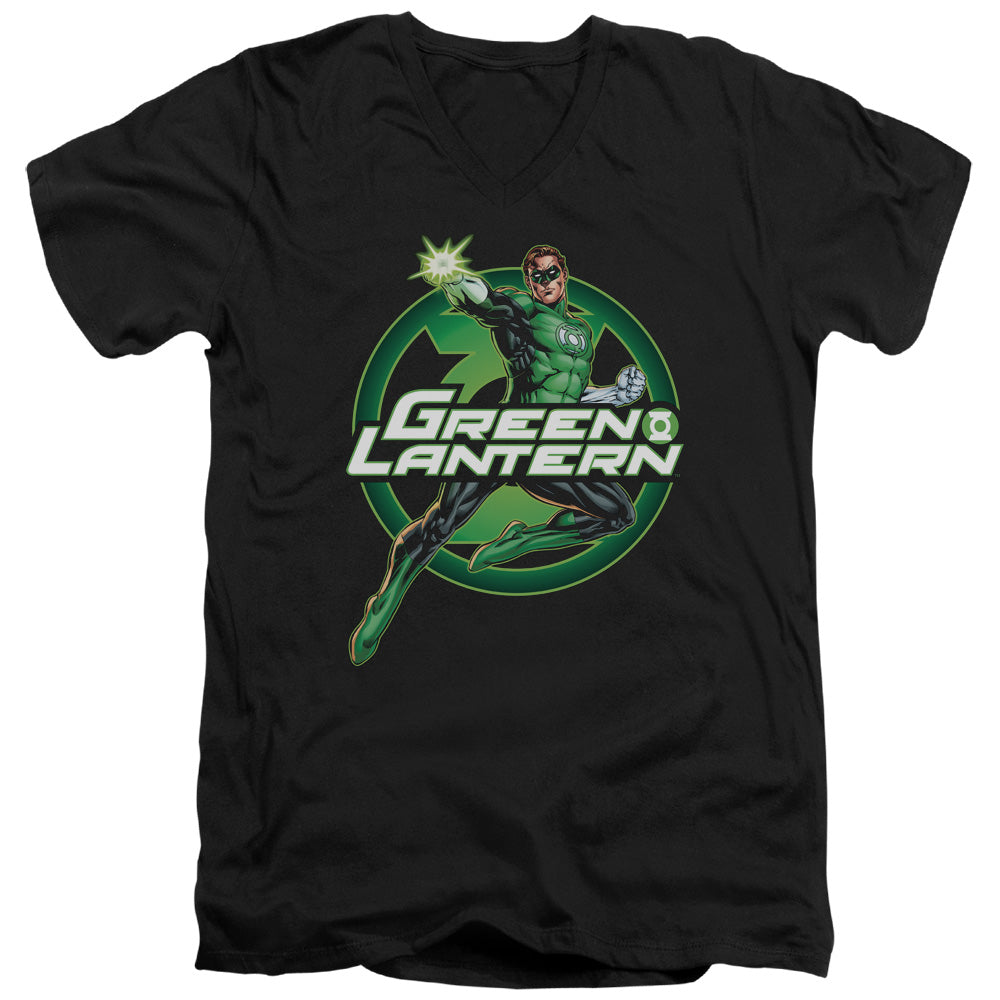 Justice League Lantern Glow Mens Slim Fit V-Neck T Shirt Black