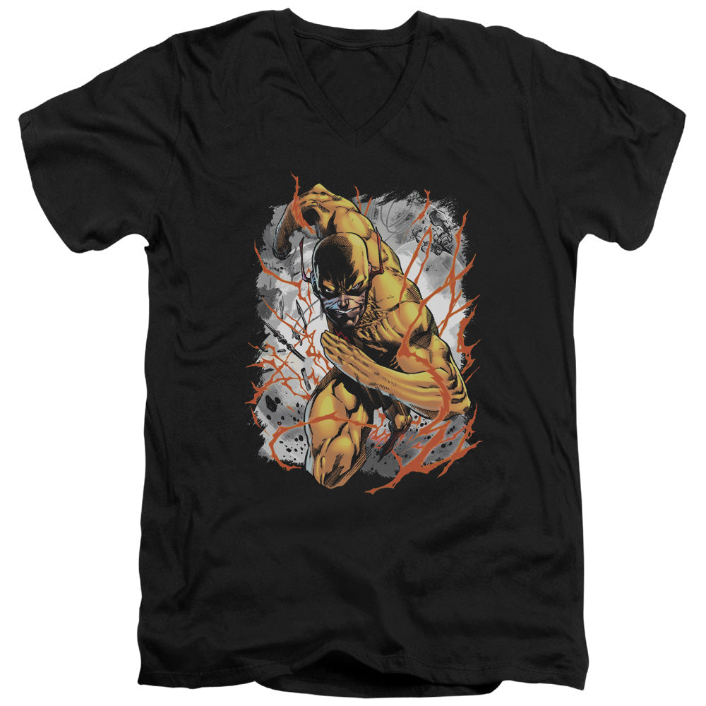 Justice League Reversed Mens Slim Fit V-Neck T Shirt Black