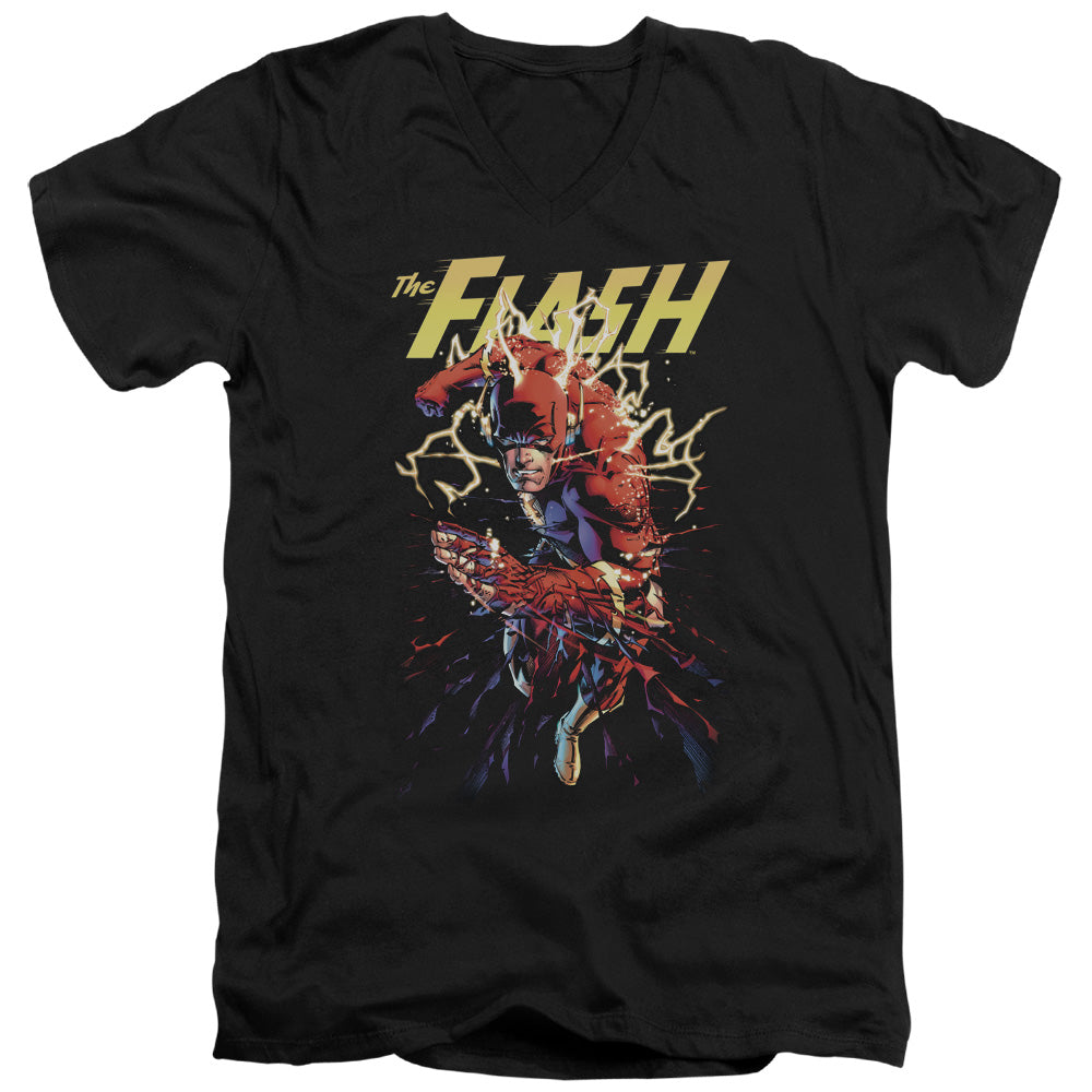 Justice League Ripping Apart Mens Slim Fit V-Neck T Shirt Black