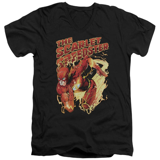 Justice League Scarlet Speedster Mens Slim Fit V-Neck T Shirt Black