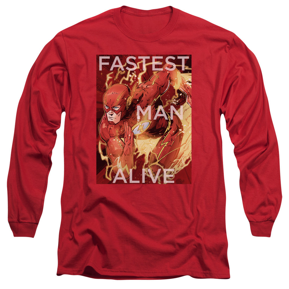 Justice League Fastest Man Alive Mens Long Sleeve Shirt Red