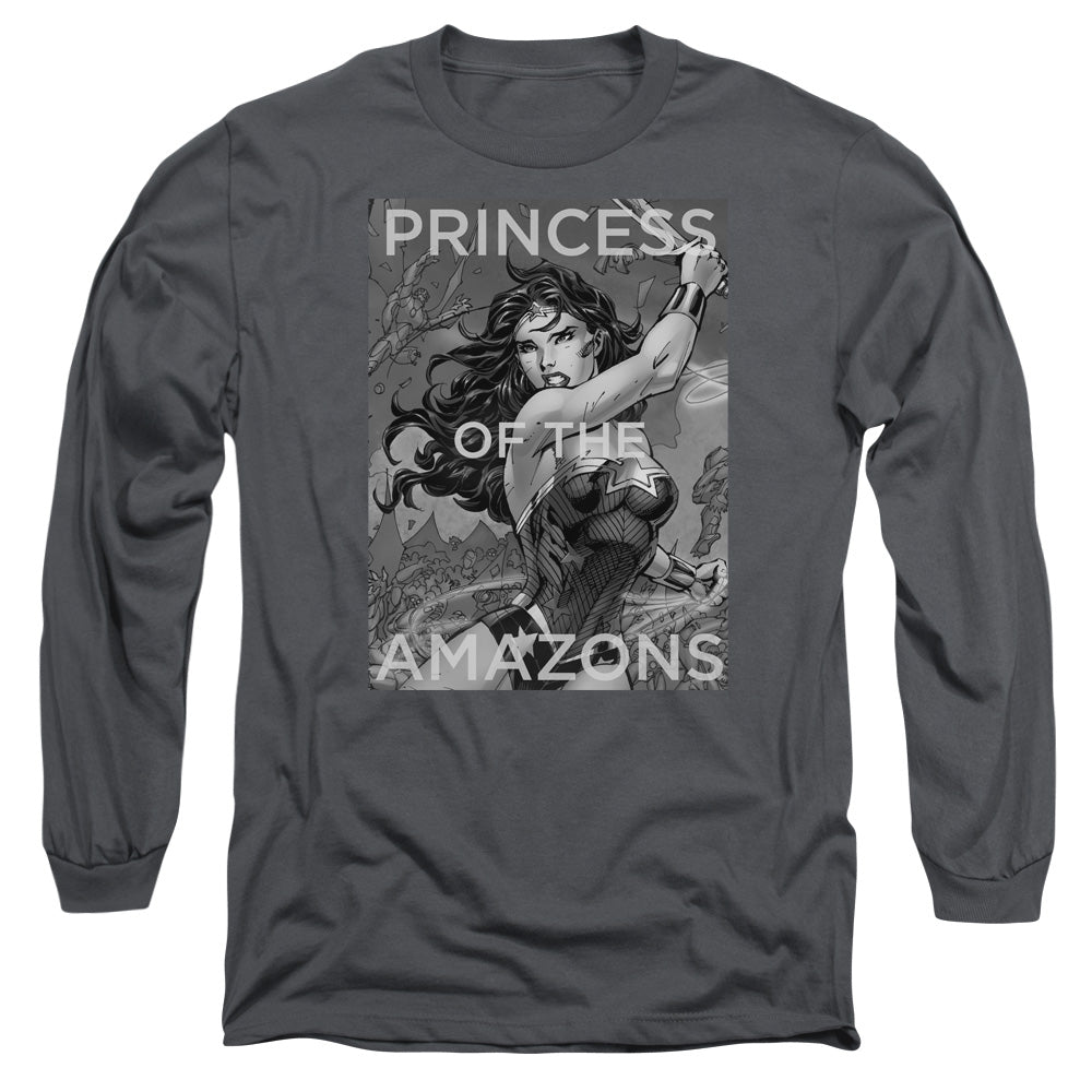 Jla Princess Of The Amazons Mens Long Sleeve Shirt Charcoal Officially Licensed