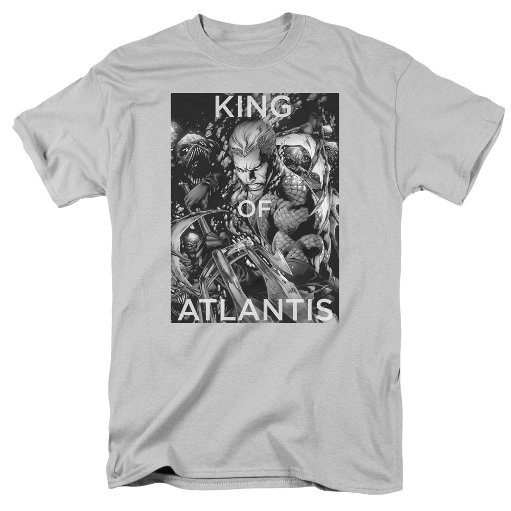 Justice League King of Atlantis Mens T Shirt Silver