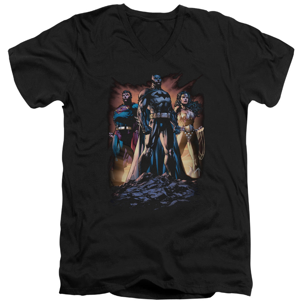 Justice League Take a Stand Mens Slim Fit V-Neck T Shirt Black