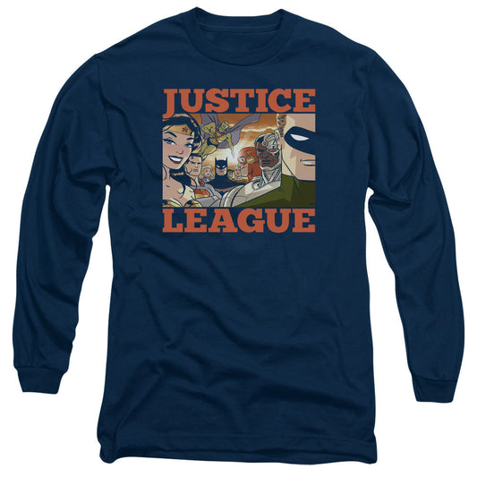 Jla New Dawn Group Mens Long Sleeve Shirt Navy Officially Licensed