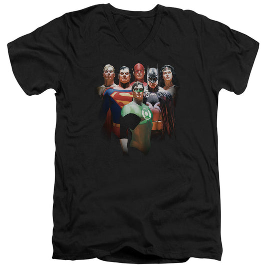 Justice League Roll Call Mens Slim Fit V-Neck T Shirt Black