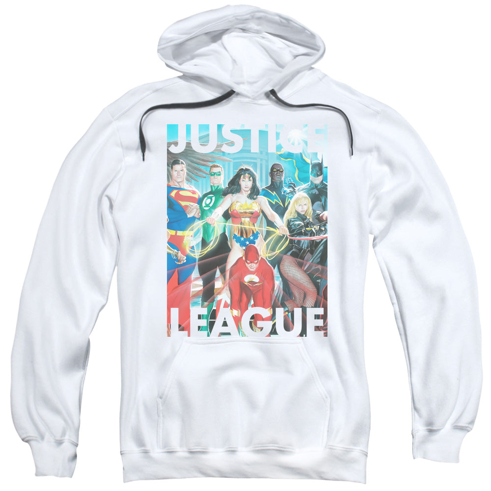 Justice League Hall of Justice Mens Hoodie White