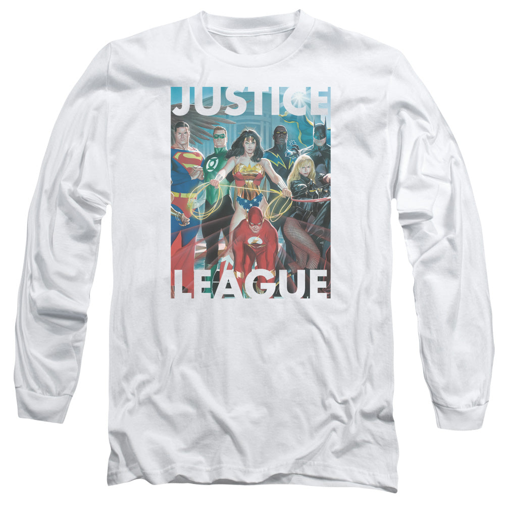 Jla Hall Of Justice Mens Long Sleeve Shirt White Officially Licensed