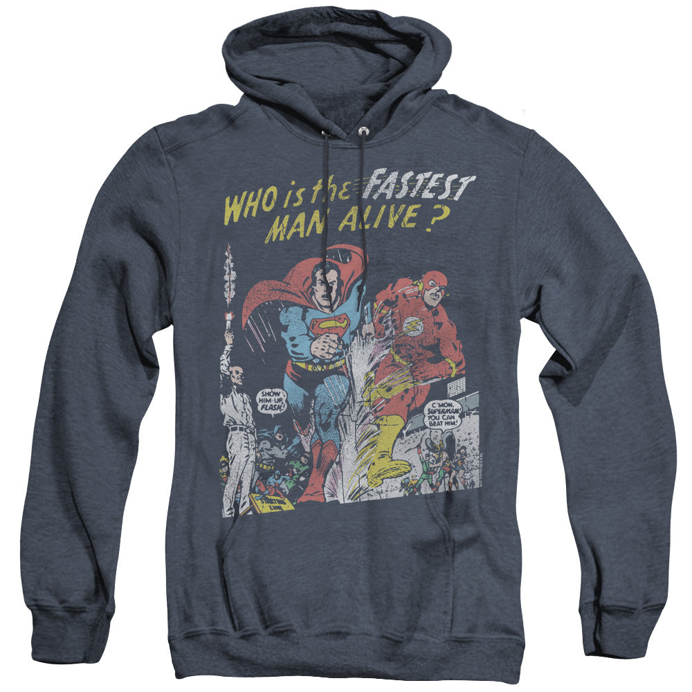Justice League Of America Fastest Man Heather Mens Hoodie Navy