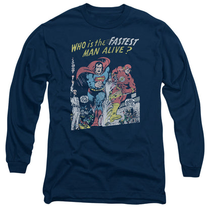 Jla Fastest Man Mens Long Sleeve Shirt Navy Officially Licensed
