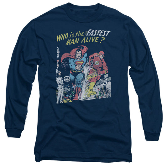 Jla Fastest Man Mens Long Sleeve Shirt Navy Officially Licensed