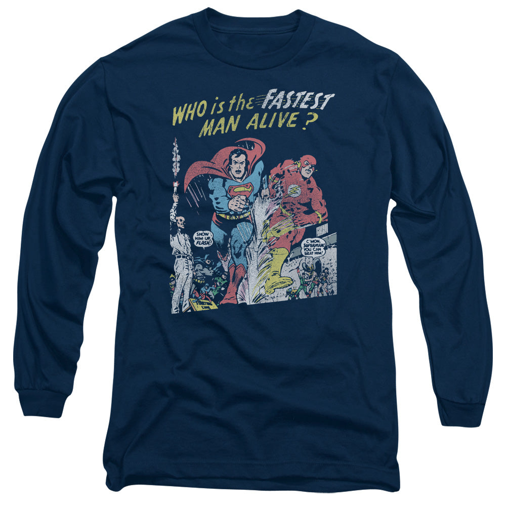Justice League Fastest Man Mens Long Sleeve Shirt Navy Blue