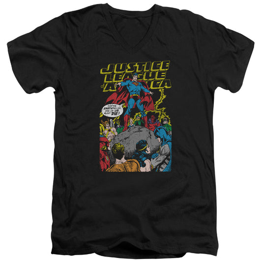 Justice League Ultimate Scarifice Mens Slim Fit V-Neck T Shirt Black