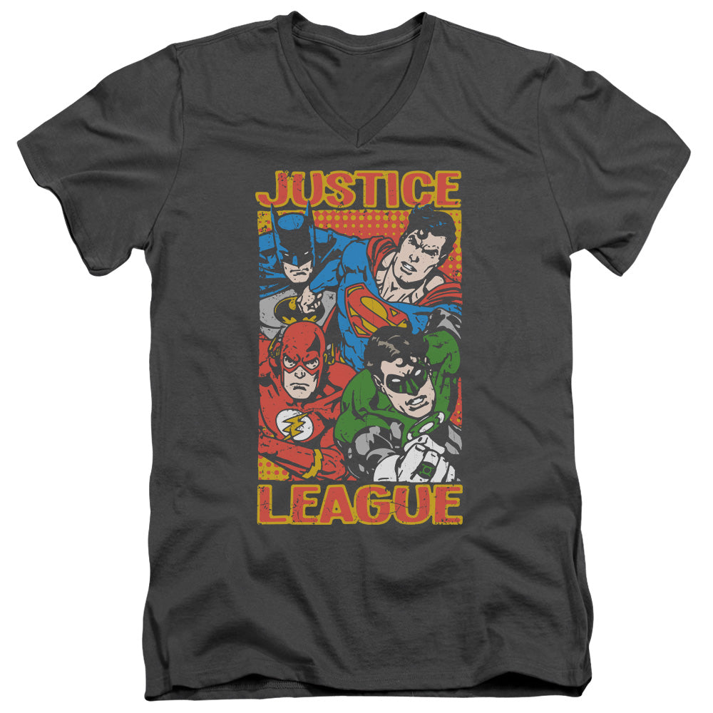 Justice League Hero Mashup Mens Slim Fit V-Neck T Shirt Charcoal