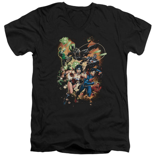 Justice League Battle Ready Mens Slim Fit V-Neck T Shirt Black
