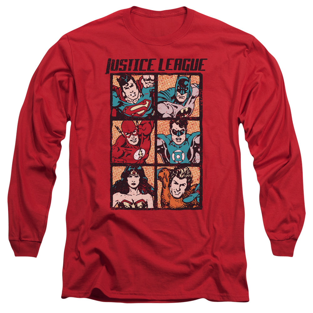 Jla Rough Panels Mens Long Sleeve Shirt Red Officially Licensed