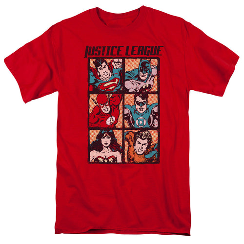 Justice League Of America Rough Panels Mens T Shirt Red