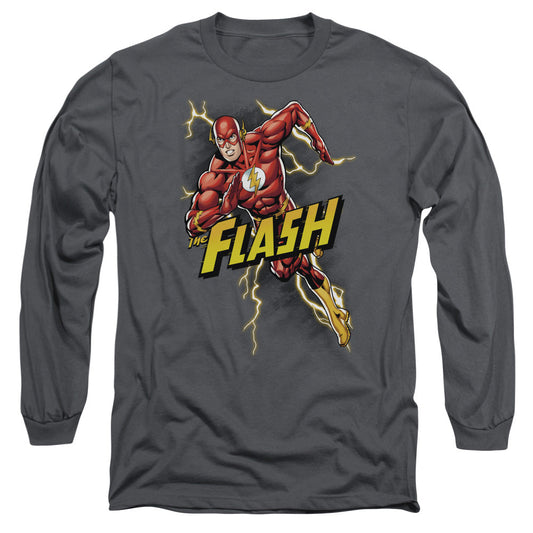 Jla Bolt Run Mens Long Sleeve Shirt Charcoal Officially Licensed
